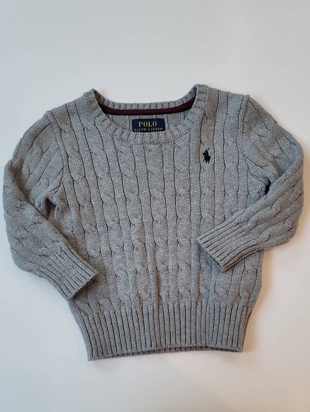 Polo by Ralph Lauren Light Gray Cable-Knit Crewneck Sweater